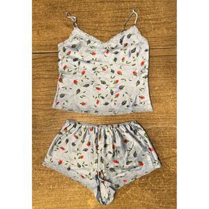 Victoria's Secret Two Piece Satin Cami & Shorts‎ Sleep Wear SZ SM Floral Lace